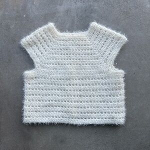 Cozy Handmade Crochet Cream Knit Sleeveless Top